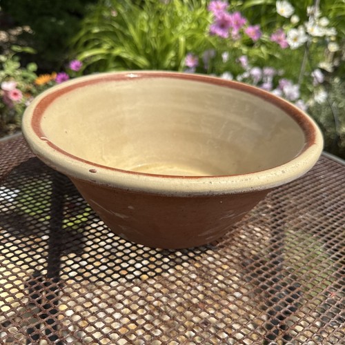 Antique dairy bowl half glazed - bowl,