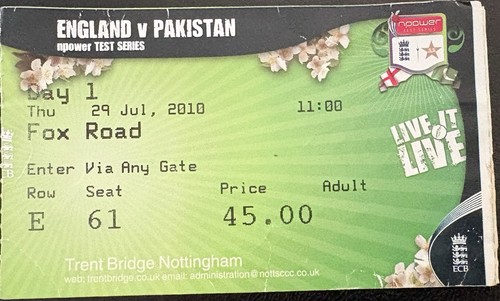 Ticket stub england v - stub,,