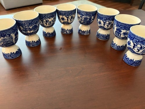Vintage blue willow egg cups - blue,