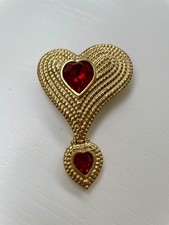 Vintage 80s Butler and Wilson articulated Gold with red stones Heart Brooch