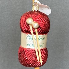 Anthropologie Harrods Yarn And Knitting Needles Ornament Hand Blown Glass New