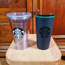 Starbucks Cups Tumbler Cold Matte Black 12 fl oz And Clear Cup 16 Fl Oz No Straw