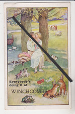 ART POSTCARD - EVERYBODY'S DOING IT AT WINCHCOMBE - CHELTENHAM - POSTED 1913