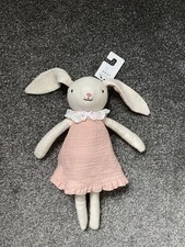 Next Bunny Rabbit My Best Friend Soft Toy Beige Pink Muslin Linen Dress Doll