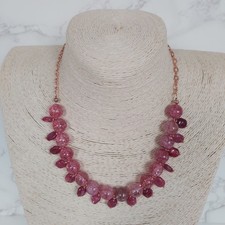 Pink Crackle Gemstone Necklace Rose Gold Tone Chain Toggle Fastening Jewellery