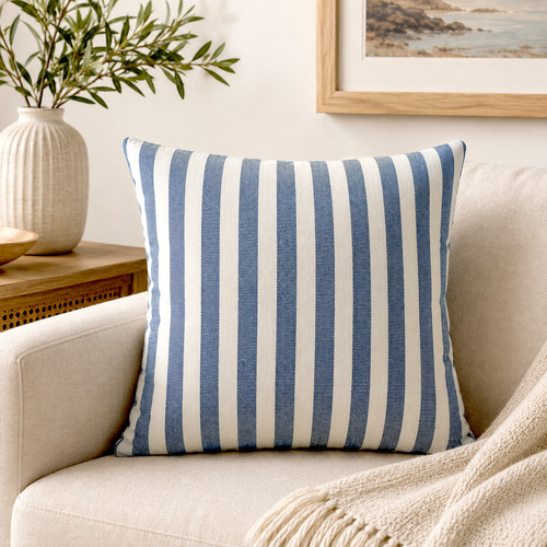 Blue white stripe cushion - &,