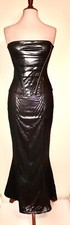 Baylis & Knight Black Wetlook Fishtail Long Skirt&Strapless Corset Suit Size 10