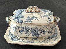 Burgess & Leigh Middleport "ROSE" lidded serving dish & underplate, blue & white