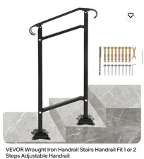 VEVOR 1 to 2 Steps Outdoor Adjustable Wrought Iron Handrail - Black