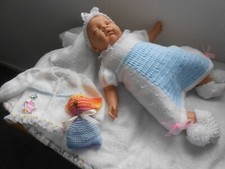 Hand knitted Jemima Blue Dress set.Early Newborn Baby/reborn 16-18" *NEW*