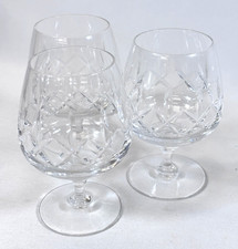 Vintage Brandy Glasses Glass Stemmed Crosshatch Set of Three Clear Crystal-like