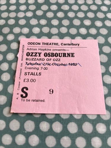 Ozzy osbourne blizzard ticket - ozzy,