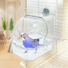Clear Plastic Bird Bath Attach to Budgie Cage Canary Finch 12x14x10cm Sparrownew