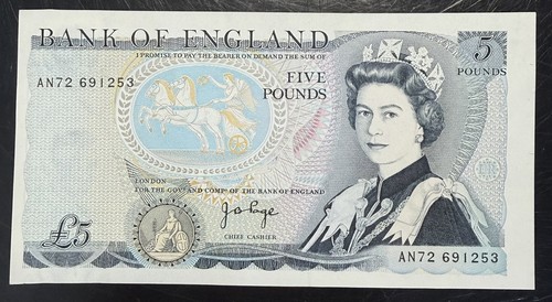 Old five pound note - five,