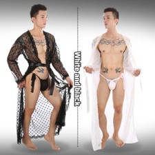 Men Sexy Sheer Lace Robe