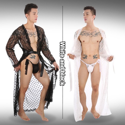 Men sexy sheer lace robe - sexy,