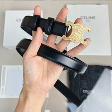 Celine Women's Belt Gold Starry Drill Logo Black Calfskin Leather Belt 2.5CM