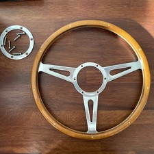 MOUNTNEY 15" INCH WOOD WOODEN STEERING WHEEL POLISHED SEMI-DISHED CENTRE