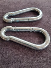 Pre Owned Steel Carabiner Clip Hooks X2. Heavy Duty, 90mm/3.5"