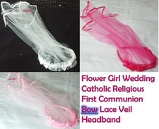Headdress Communion Bow Veil Trimmed Headpiece Wedding Bridal Flower Girl's