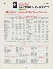 Reliant Regal 3/25 Sabra Lucas Spare Parts List  1963 NOT ILLUSTRATED