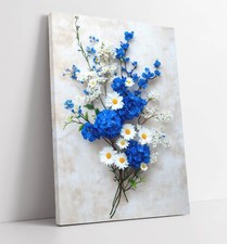 BLUE HYDRANGEA AND DAISIES FLORAL FRAMED CANVAS WALL ART PICTURE PRINT