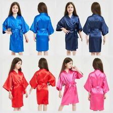 Silk Satin Flower Girls Dress Children Kimono Robe Kid Nightwear Gown Wedding Q1