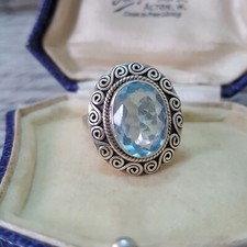 925 Sterling Silver Ring, Large Blue Topaz, 8.35ct, Suarti Style, Size L US 5.75