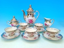 BAVARIAN COFFEE SET WITH PINK ROSES & SILVER GILDING - ROYAL VIENNA INTEREST