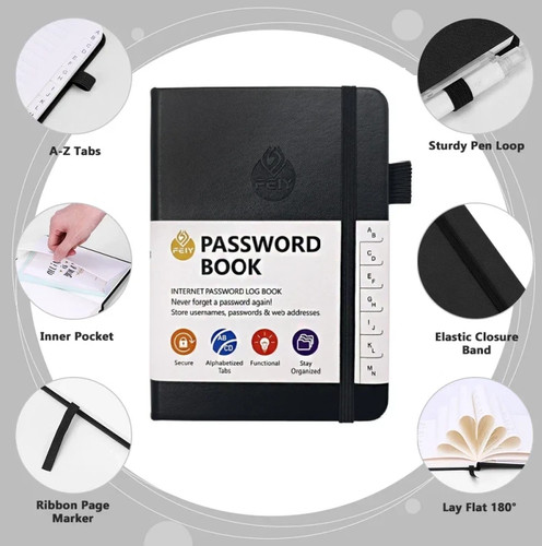 Black password book - a6,