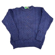 Vintage Irish Aran Knit Jumper 100% Wool Chunky Purple Sweater Mens Medium