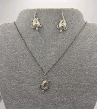 Ladies Silver 925 Turtle Necklace And Hook Earrings Set 