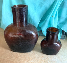 2x Vintage Brown OXO brown Glass Bottles 16oz and 2oz