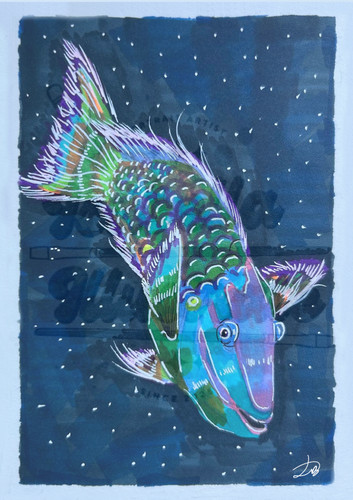 Stylised parrot fish print - fish,