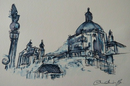 Ink wash sketch landscape