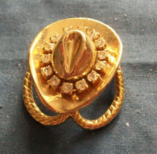 Vintage Gold-Tone Western Inspired Cowboy hat Rhinestone Scarf Clip/Tie