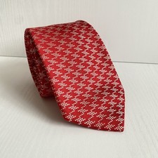 T.M. LEWIN All Silk Red & White Embroidered Design 3.5" Wide Mens Business Tie