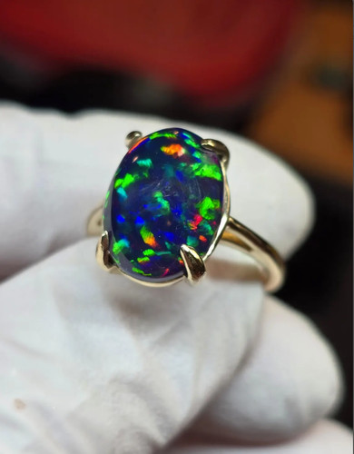 Natural black opal ring - opal,