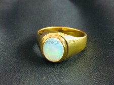 Natural Opal Gemstone with Gold Plated 925 Sterling Silver Ring for Men's #1341