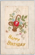 Artistic Vintage Postcard Happy Birthday Emboidered Card France