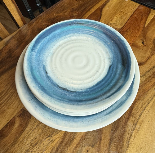 Blue white swirl - white,