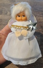 SMALL VINTAGE ANGEL CHRISTMAS DECORATION TREE TOPPER WHITE GOLD  - PLEASE READ