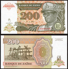 ZAIRE 200 NOUVEAUX ZAIRES  (P62) 1994 UNC