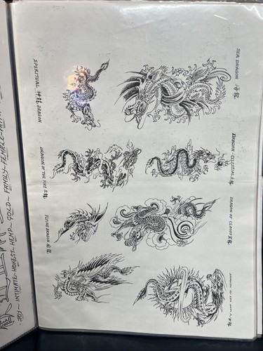 Vintage dragons tattoo flash - dragons,