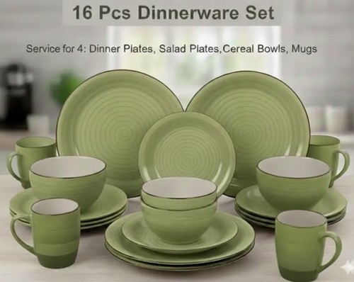 16pcs green stoneware - 16pcs,