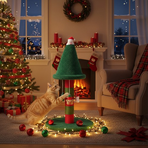 Christmas cat tree - cat, scratching