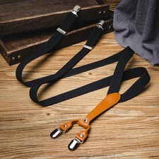 Retro Trousers Straps Clip Men's V-shape Non-slip Elastic Suspenders 2.5cmx120cm