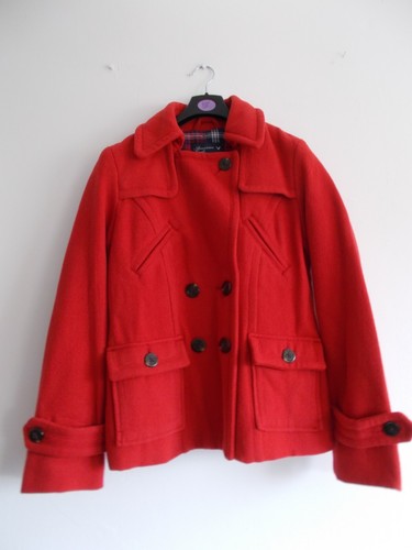 Red pea coat - coat, /