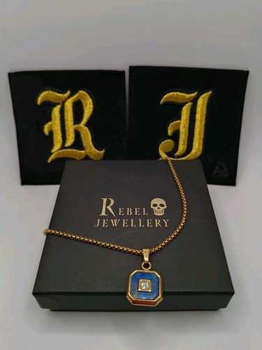 18k gold blue square diamante - blue,