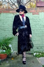 80's Vintage Black Silk Velvet Duster, Opera Coat, Bohemian Wrap By URU. Size XL